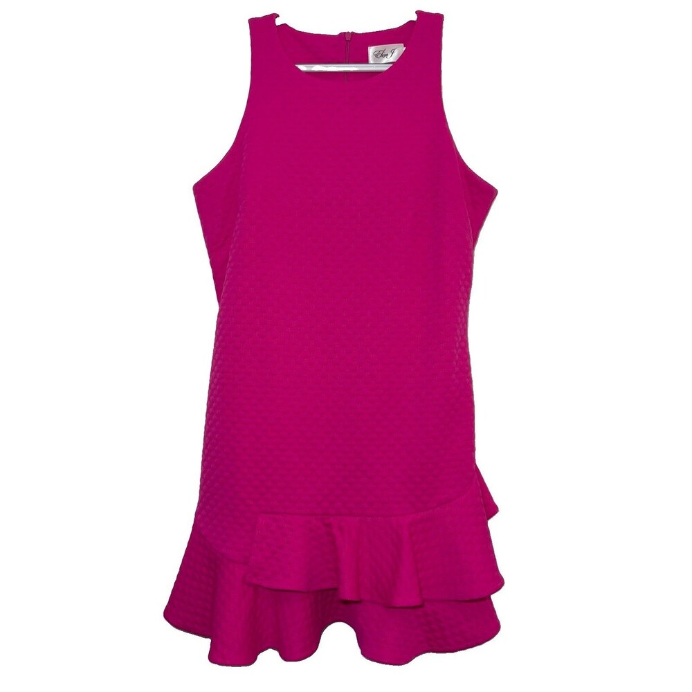 Eliza J Petite 10P Hot Pink Textured Ruffle Hem Sleeveless Sheath Dress